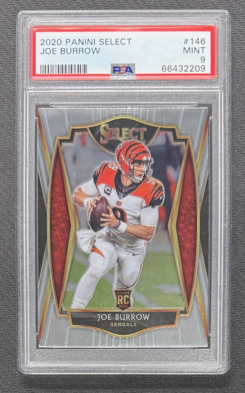 Joe Burrow 2020 Panini Select Cincinnati Bengals Football Rookie Card #146 Graded PSA 9 Cert #66432209