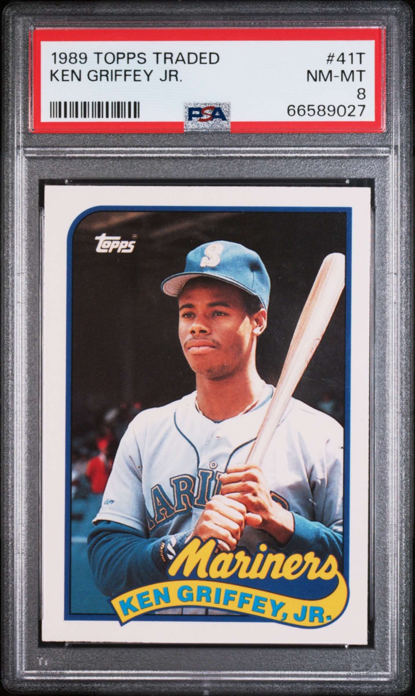 Ken Griffey Jr. 1989 Topps Traded Seattle Mariners Baseball RC Rookie Card RC #41T Graded PSA 8 Cert #66589027 Ken Griffey Jr. 1989 Topps Traded Seattle Mariners Baseball RC Rookie Card RC #41T Graded PSA 8 Cert #66589027