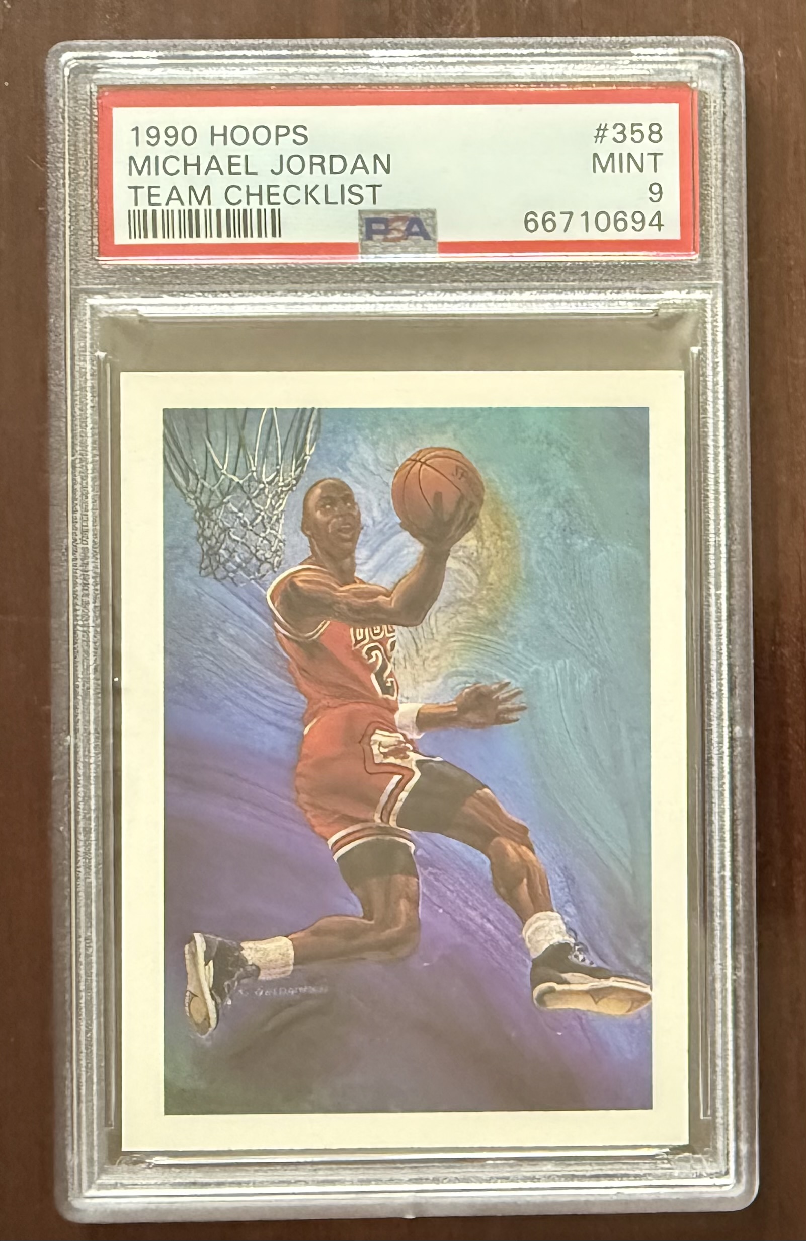 Michael Jordan 1990 Hoops Chicago Bulls Basketball Team Checklist Card #358 Graded PSA 9 Cert #66710694