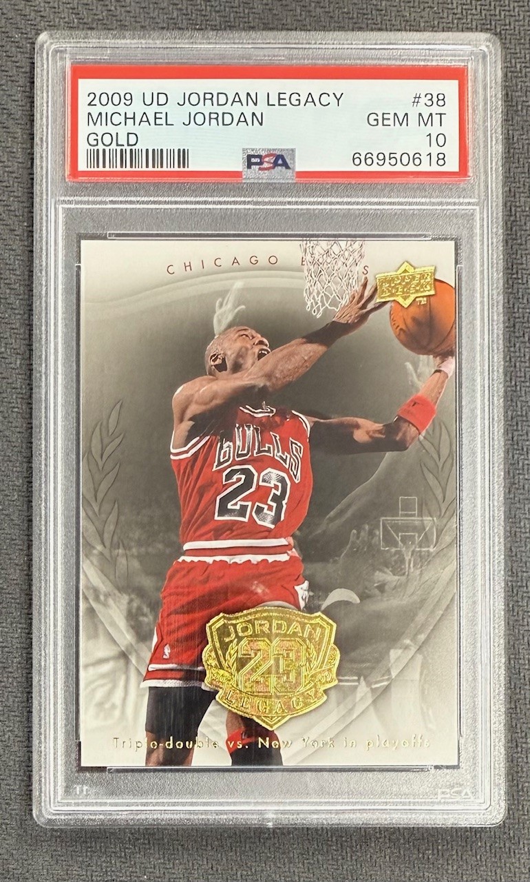 Michael Jordan 2009 Upper Deck Jordan Legacy Gold Basketball Card #38 Graded PSA 10 Cert #66950618 Michael Jordan 2009 Upper Deck Jordan Legacy Gold Basketball Card #38 Graded PSA 10 Cert #66950618
