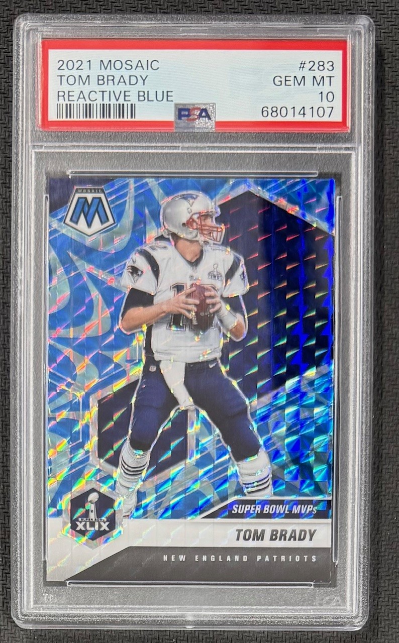 Tom Brady 2021 Panini Mosaic Reactive Blue Football Card #283 Graded PSA 10