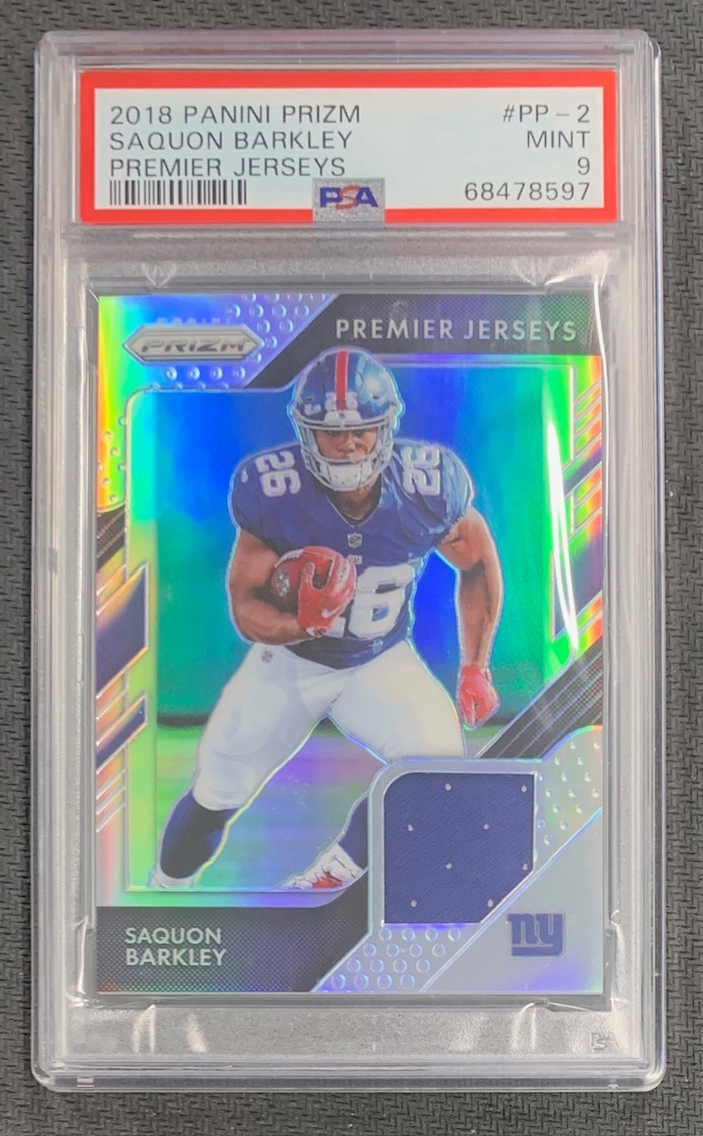 Saquon Barkley 2018 Panini Prizm Football Rookie Card #PP-2 Graded PSA 9 Saquon Barkley 2018 Panini Prizm Football Rookie Card #PP-2 Graded PSA 9