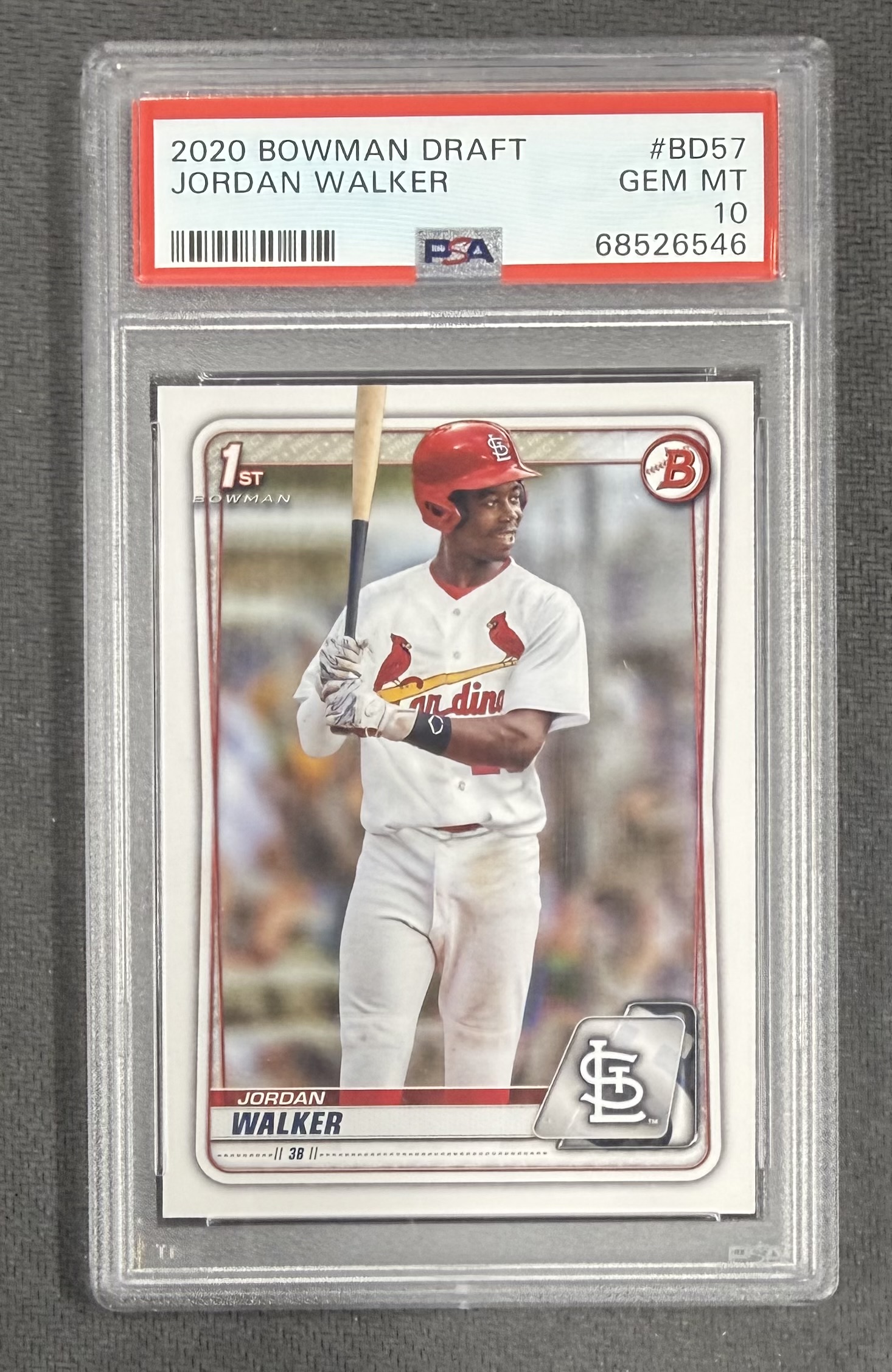 Jordan Walker 2020 Bowman Draft 1st Bowman St. Louis Cardinals Baseball Prospect RC Rookie Card #BD57 Graded PSA 10 Cert #68526546