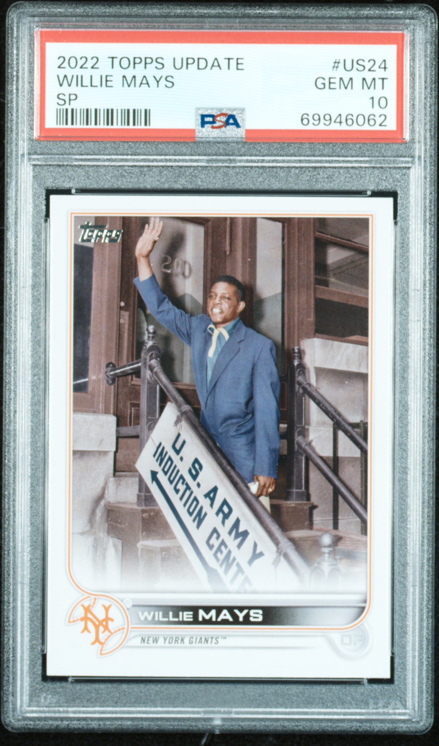 Willie Mays 2022 Topps Update SP New York Giants Baseball Card #US24 Graded PSA 10 Cert #69946062