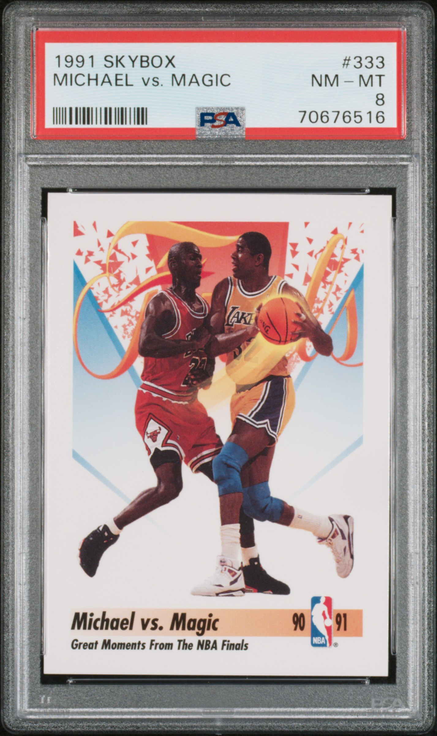 Michael Jordan vs Magic 1991 SkyBox Basketball Card #333 Graded PSA 8 Cert #70676516