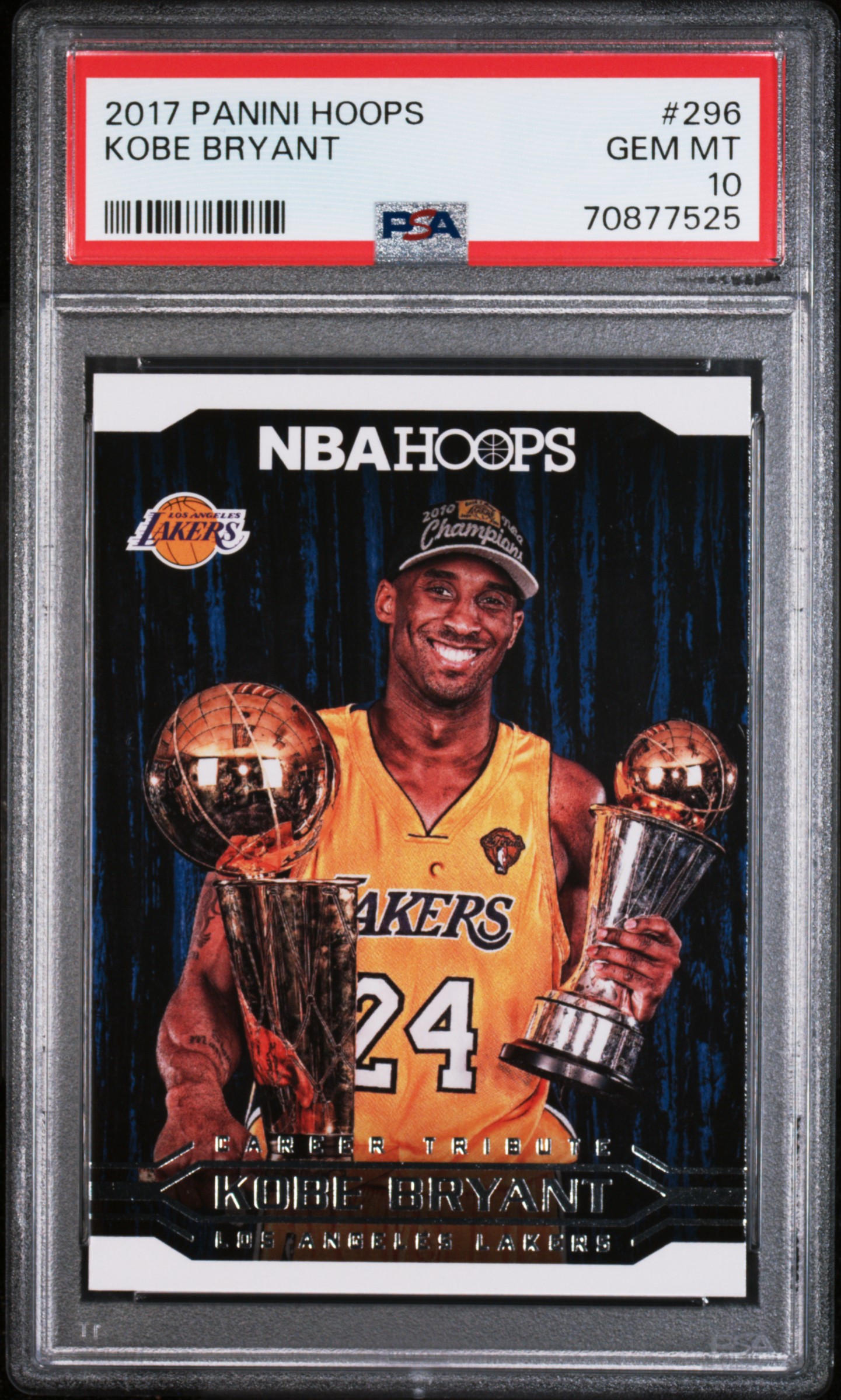 Kobe Bryant 2017 Panini Hoops Basketball Card #296 Graded PSA 10 Cert #70877525