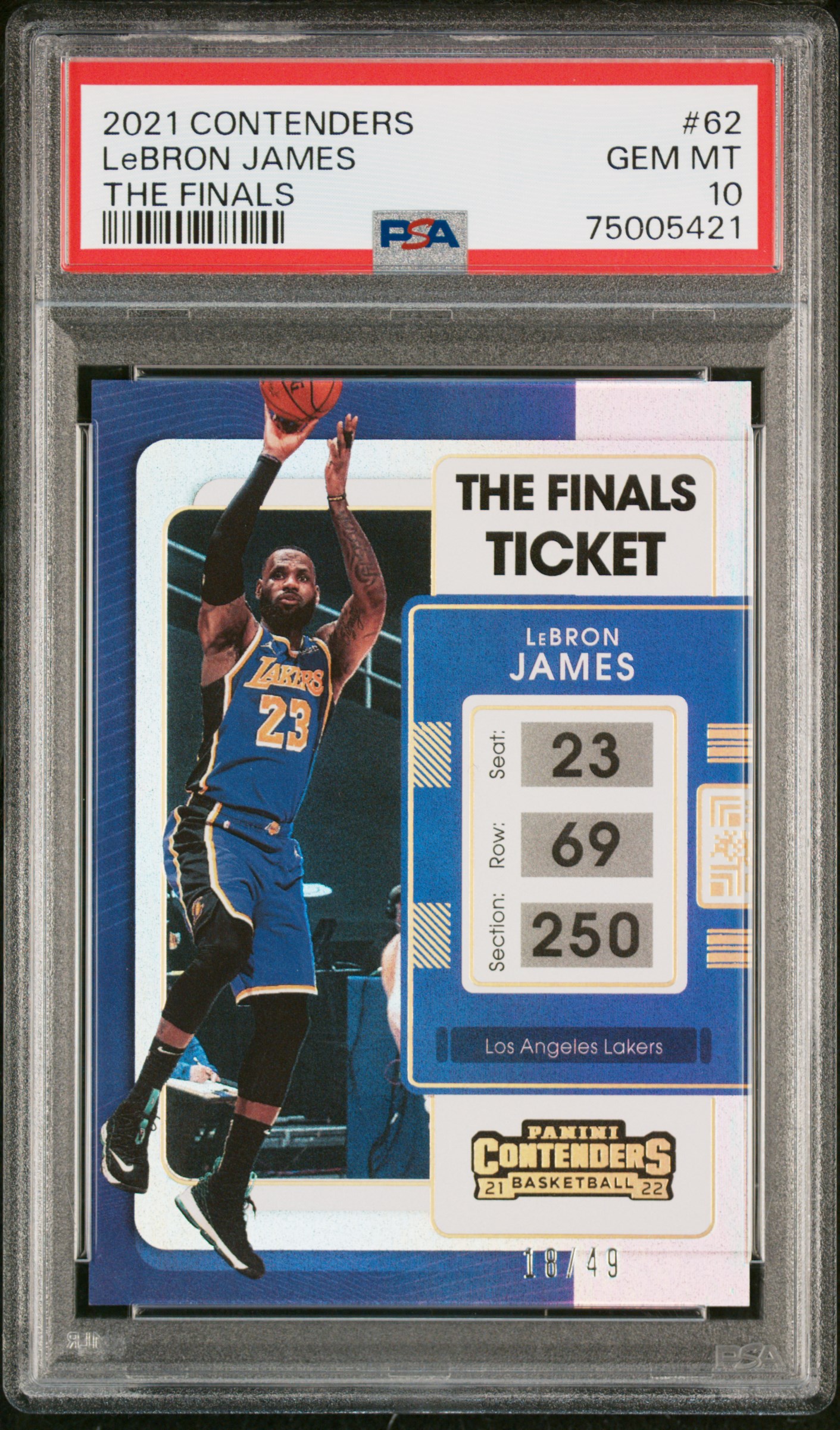 LeBron James 2021 Panini Contenders The Finals Basketball Card #62 Graded PSA 10 Cert #75005421 /49