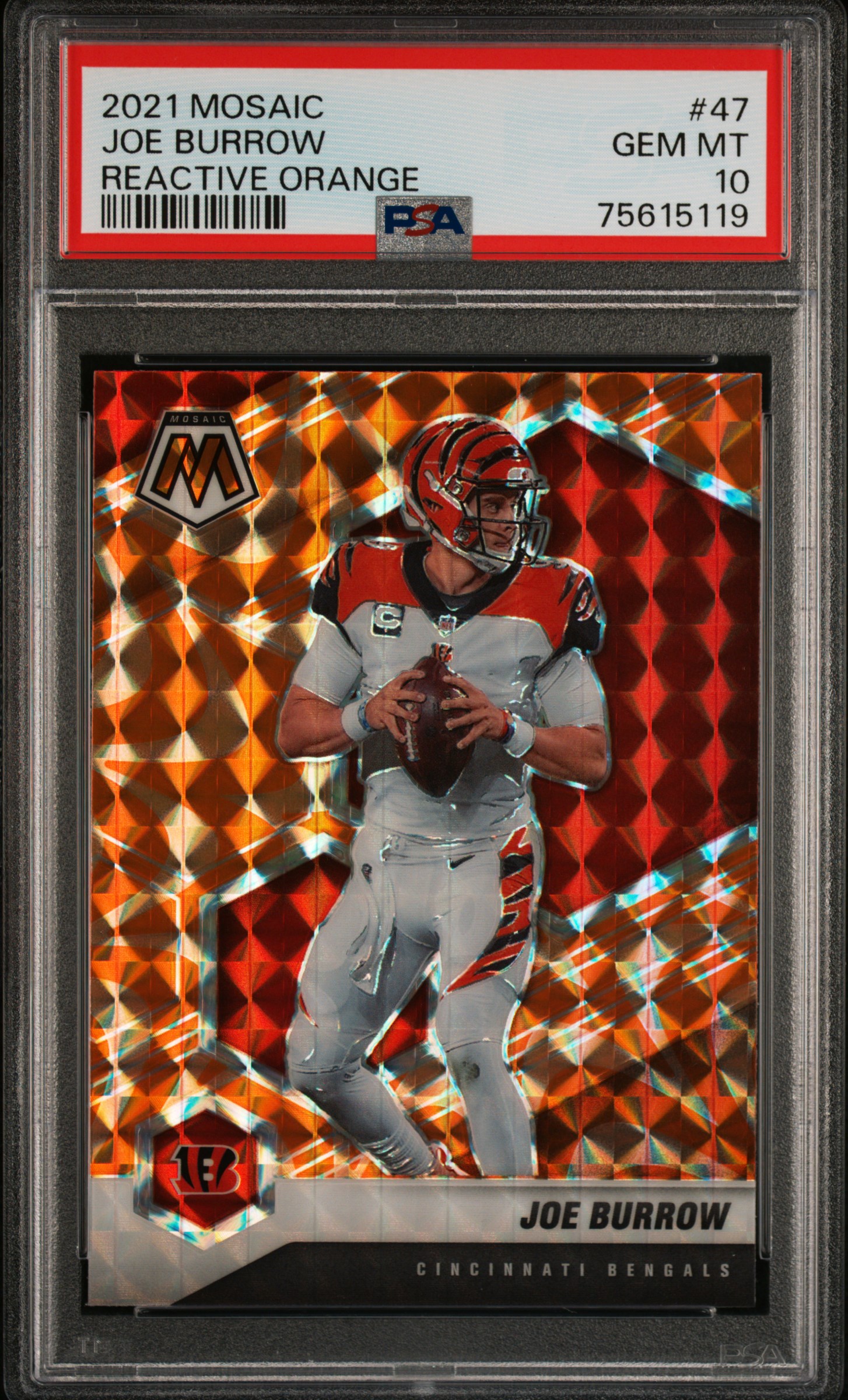 Joe Burrow 2021 Panini Mosaic Reactive Orange Football Card #47 Graded PSA 10