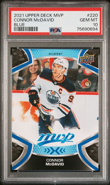 Connor McDavid 2021 Upper Deck MVP Blue Hockey Card #200 Graded PSA 10 Connor McDavid 2021 Upper Deck MVP Blue Hockey Card #200 Graded PSA 10