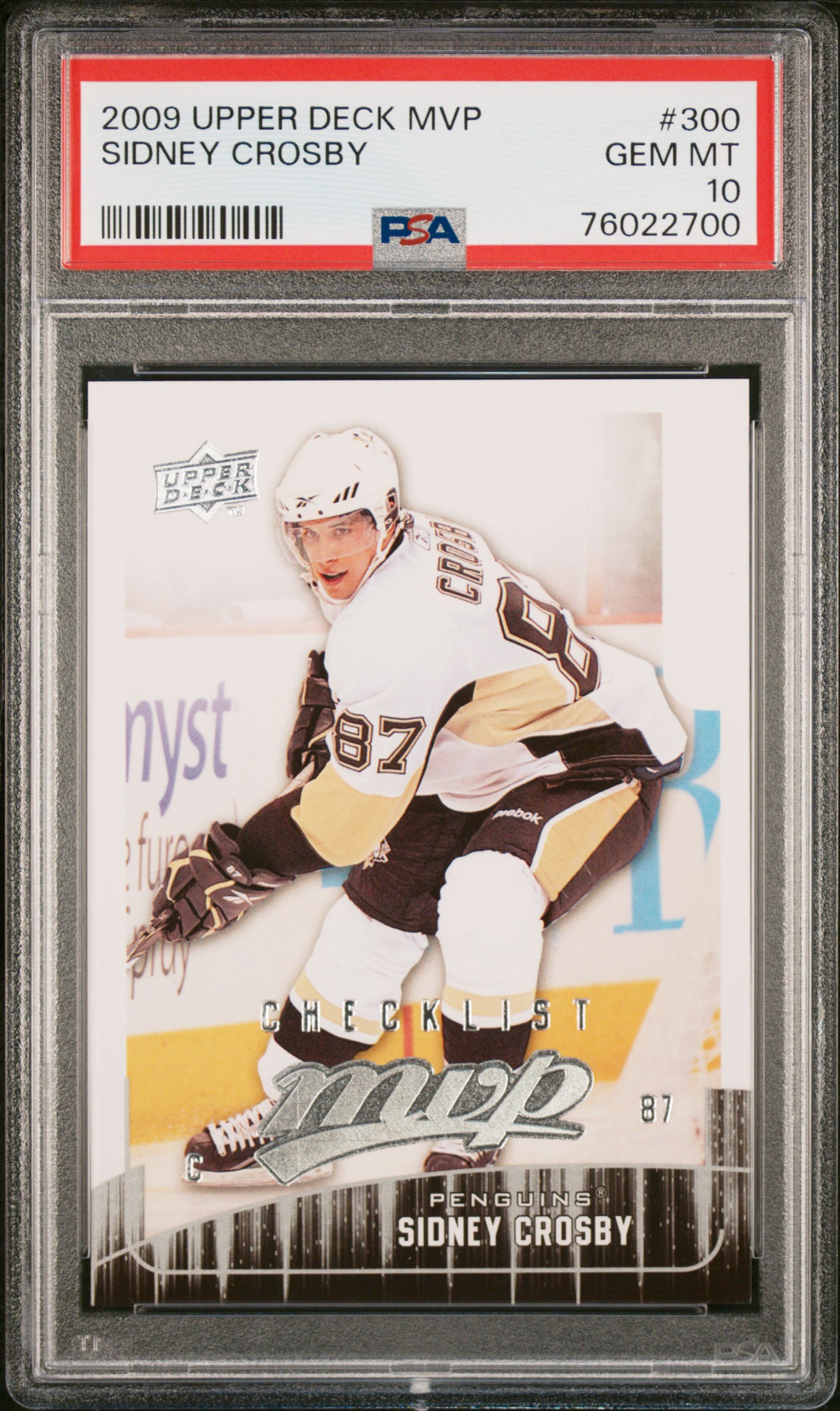 Sidney Crosby 2009 Upper Deck MVP Hockey Card #300 Graded PSA 10 Cert #76022700