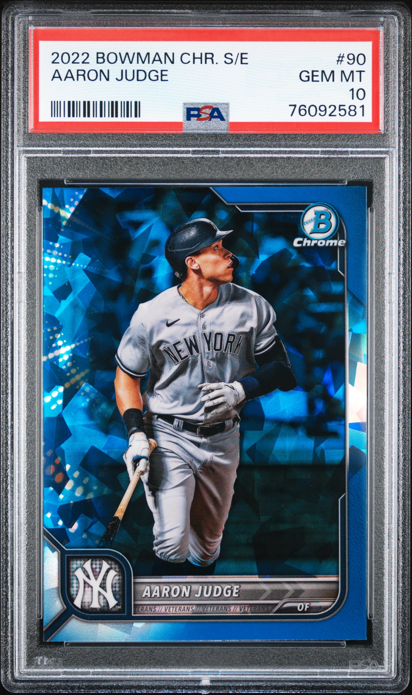 Aaron Judge 2022 Bowman Chrome Sapphire Edition Baseball Card #90 Graded PSA 10 Cert #76092581