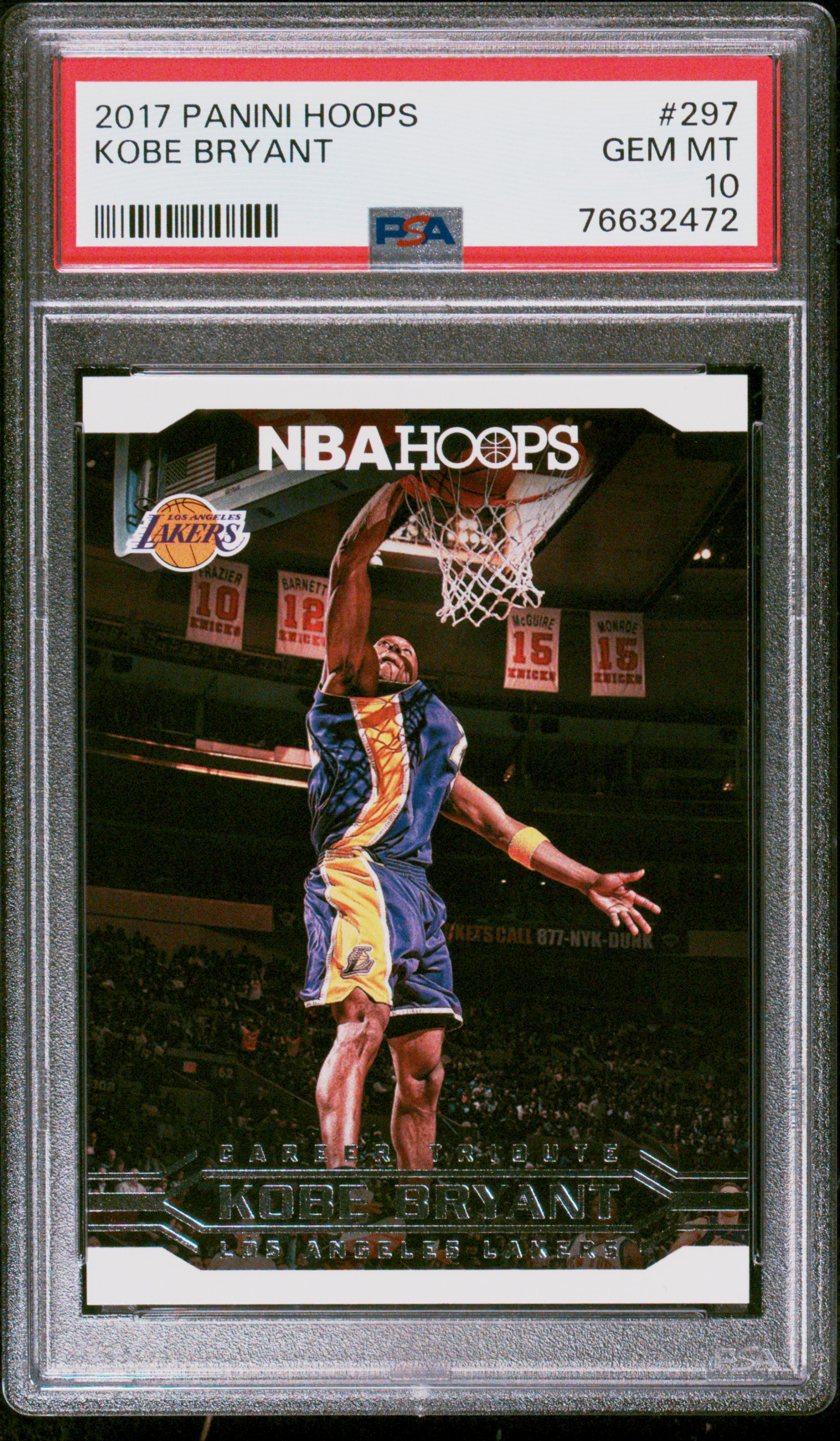 Kobe Bryant 2017 Panini Hoops Career Tribute Basketball Card #297 Graded PSA 10 Cert #76632472