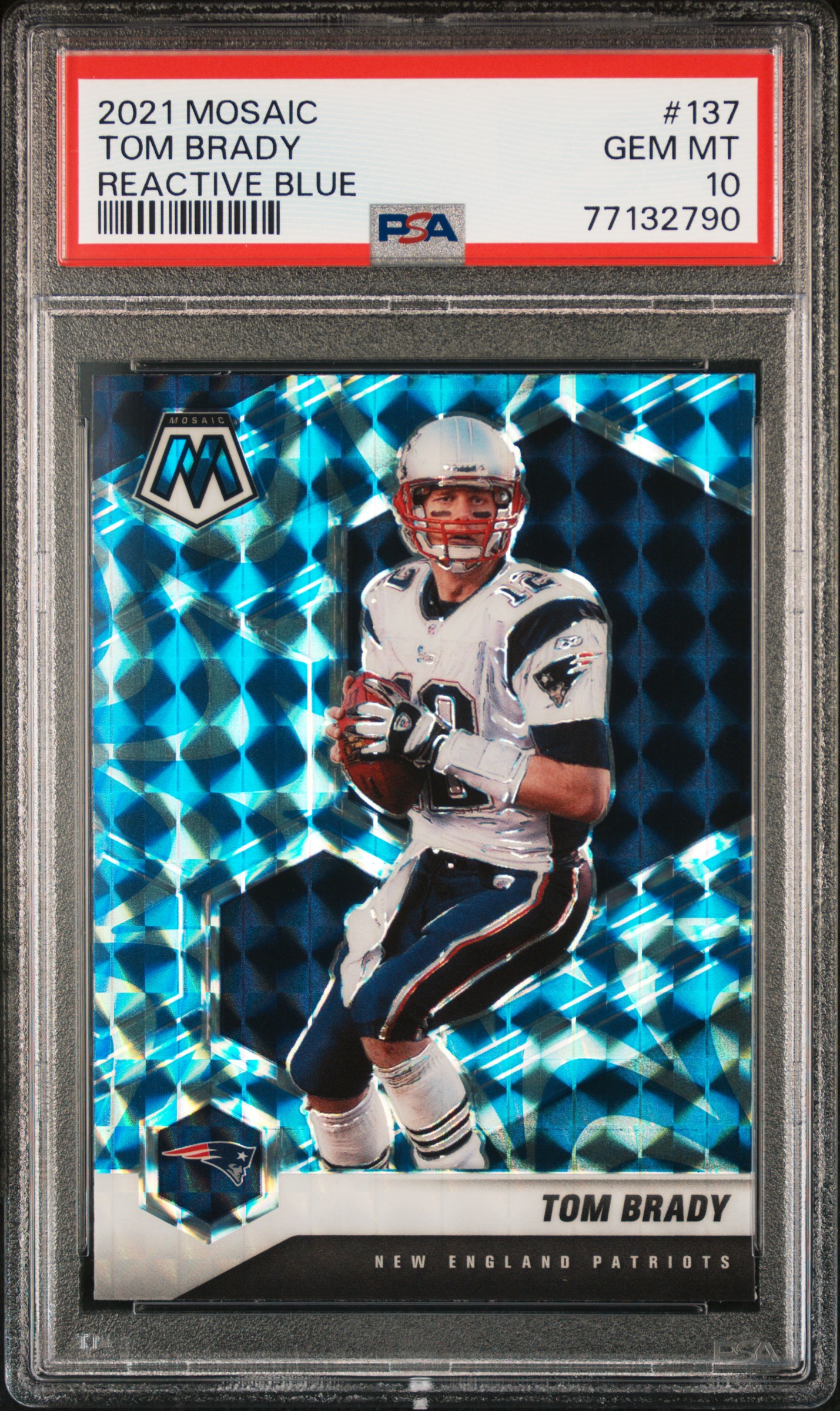 Tom Brady 2021 Mosaic Reactive Blue Football Card #137 Graded PSA 10 Cert #77132790