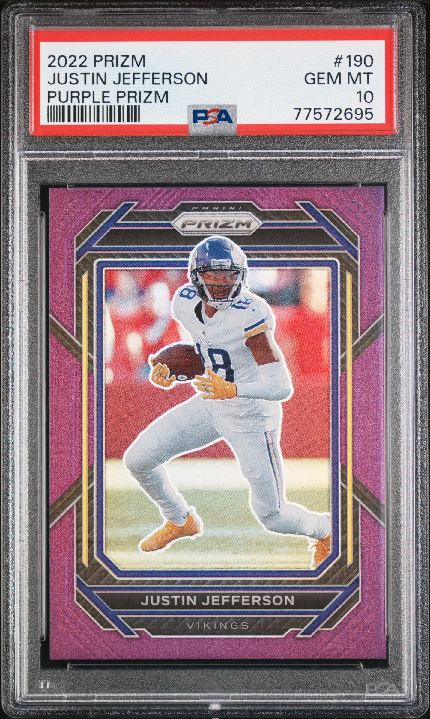 Justin Jefferson 2022 Panini Prizm Purple Football Card #190 Graded PSA 10
