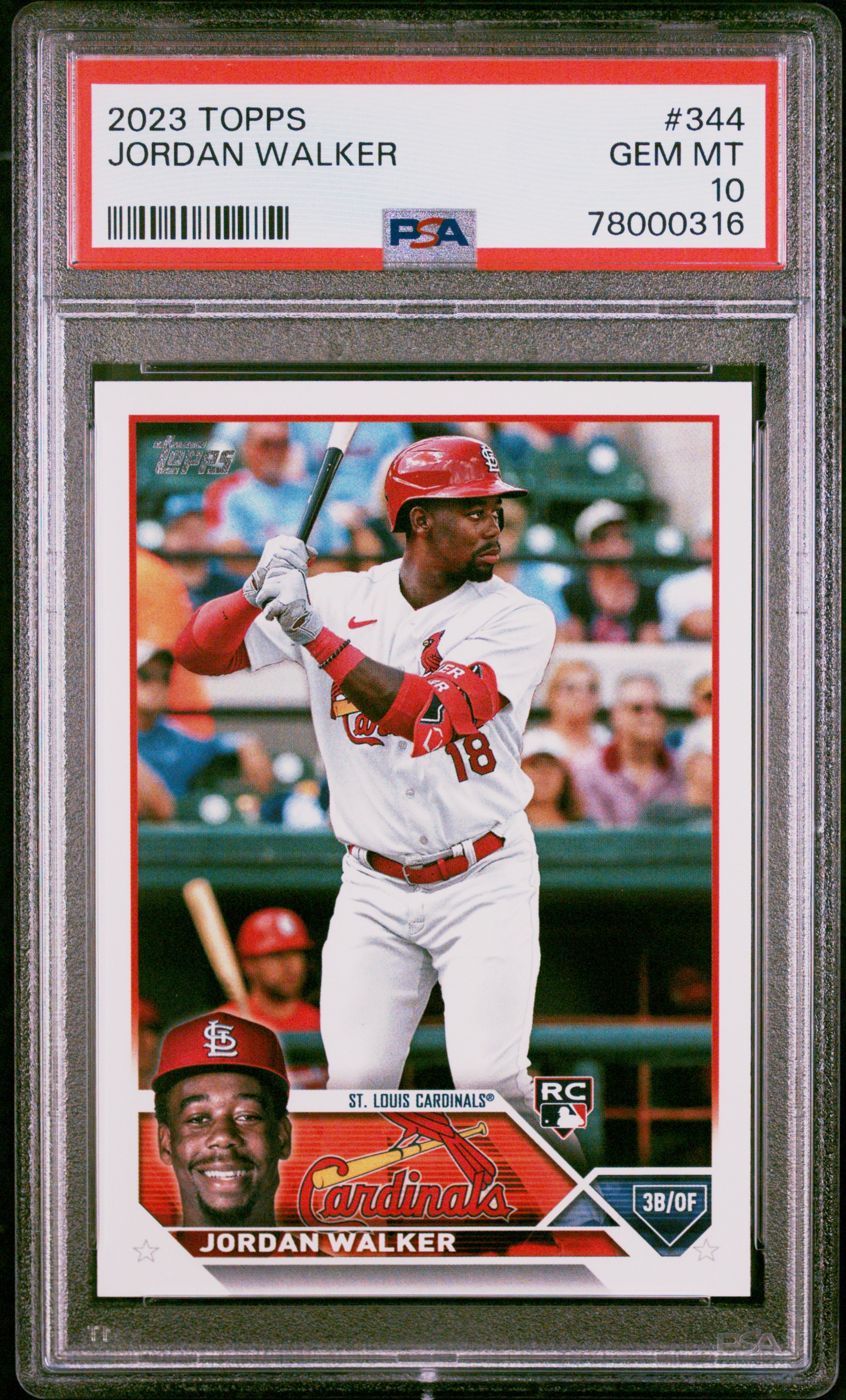 Jordan Walker 2023 Topps St. Louis Cardinals Baseball RC Rookie Card #344 Graded PSA 10 Cert #78000316 Jordan Walker 2023 Topps St. Louis Cardinals Baseball RC Rookie Card #344 Graded PSA 10 Cert #78000316
