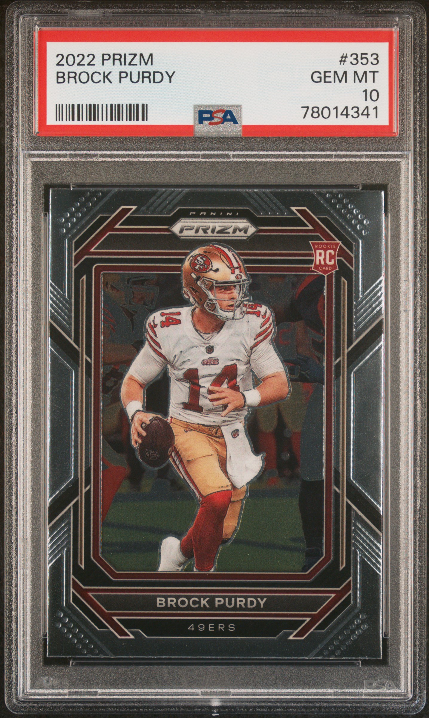 Brock Purdy 2022 Panini Prizm Rookie Football Card #353 Graded PSA 10 Cert #78014341