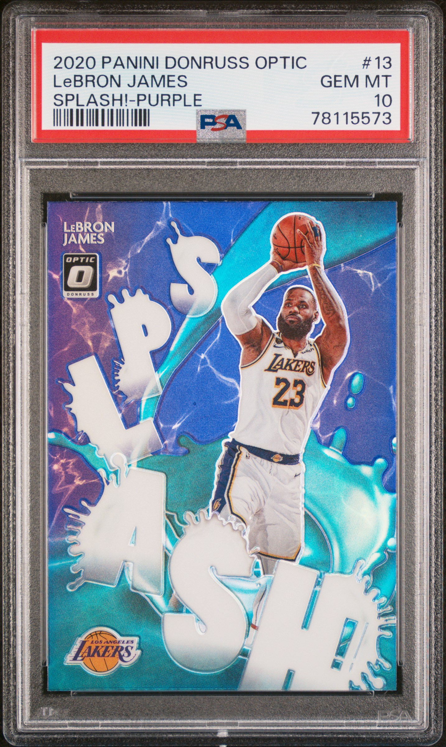 LeBron James 2020 Panini Donruss Optic Splash Purple Card #13 Graded PSA 10 LeBron James 2020 Panini Donruss Optic Splash Purple Card #13 Graded PSA 10