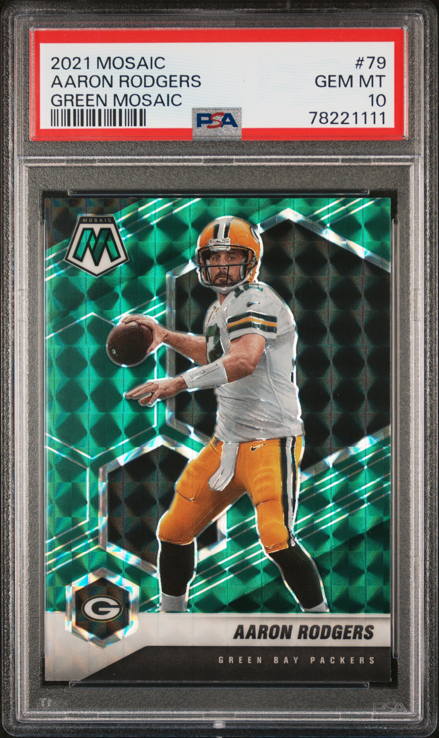 Aaron Rodgers 2021 Panini Mosaic Green Football Card #75 Graded PSA 10