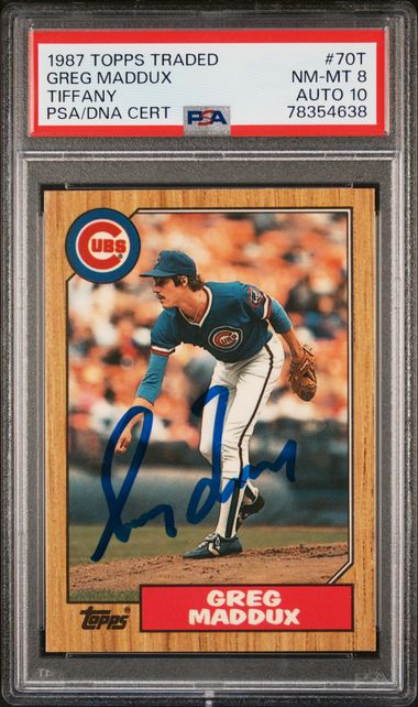 Greg Maddux 1987 Topps Traded Tiffany Signed Rookie Card #70T Auto PSA 10 354638