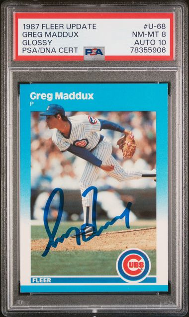 Greg Maddux 1987 Fleer Glossy Update Signed Rookie Card #U-68 Auto PSA 10 355906