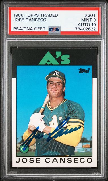 Jose Canseco 1986 Topps Traded Signed Rookie Card #20T Auto Graded PSA 10 8402622
