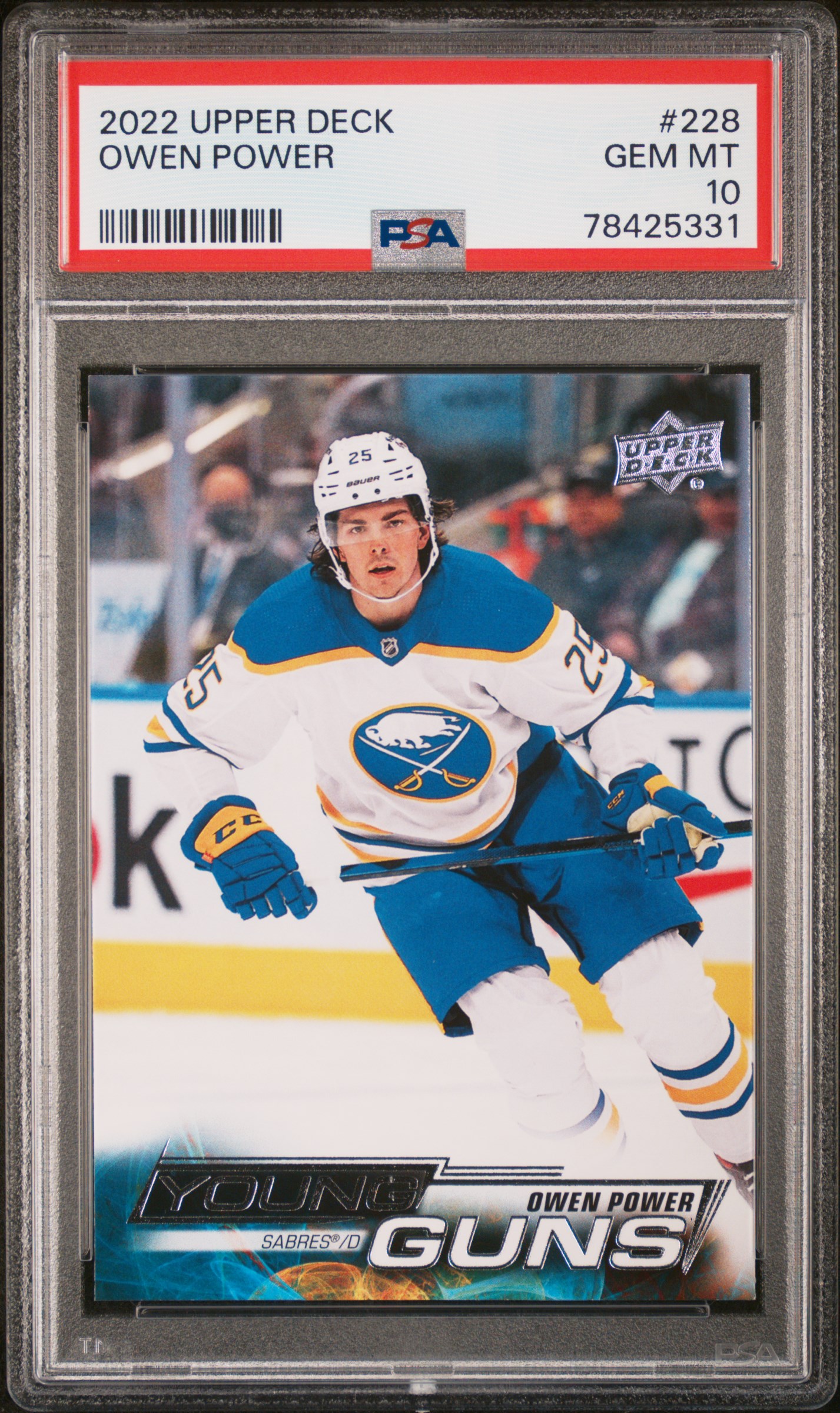 Owen Power 2022 Upper Deck Young Guns Buffalo Sabres Hockey RC Rookie Card #228 Graded PSA 10 Cert #78425331
