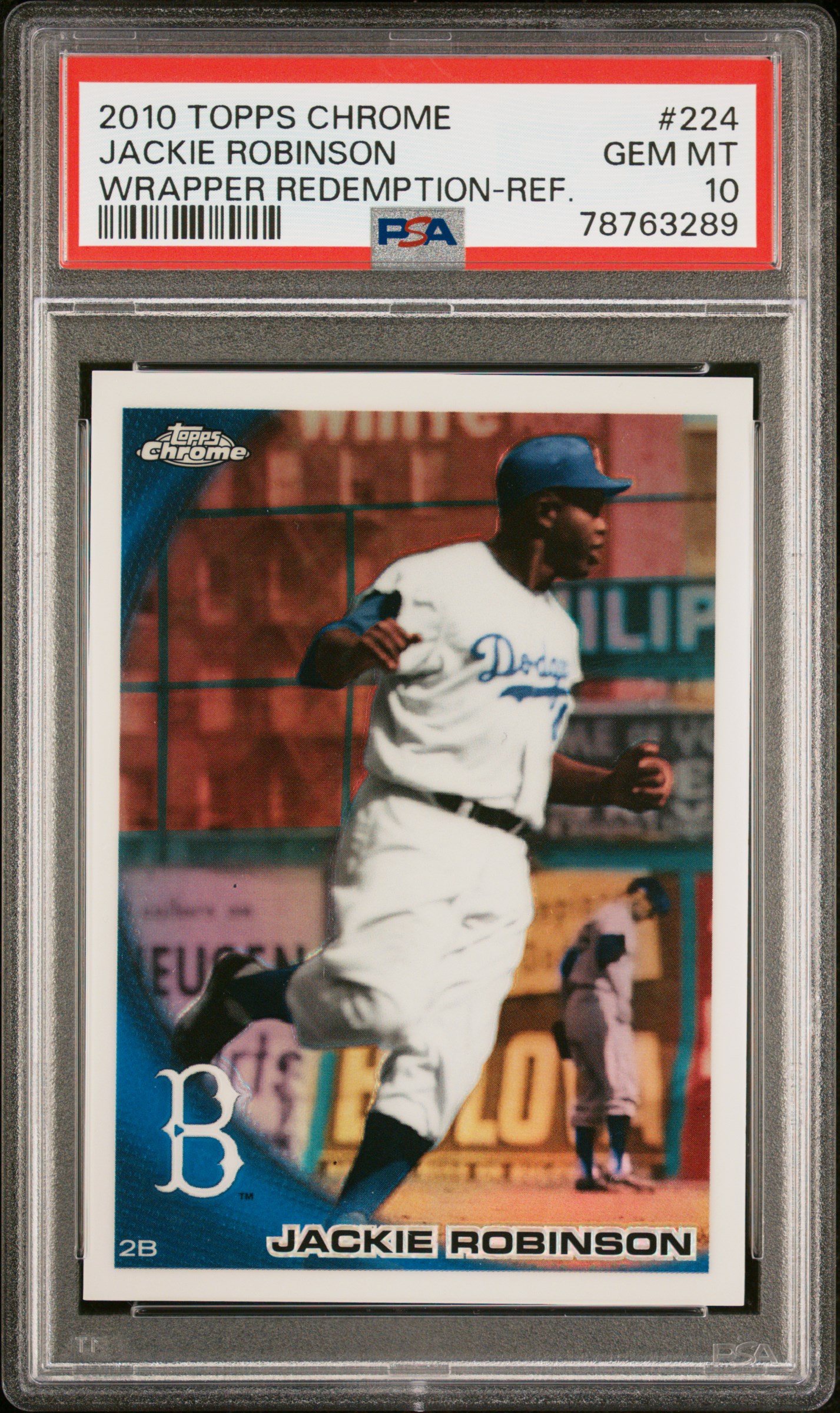 Jackie Robinson 2010 Topps Chrome Refractor Baseball Card #224 Graded PSA 10 Jackie Robinson 2010 Topps Chrome Refractor Baseball Card #224 Graded PSA 10