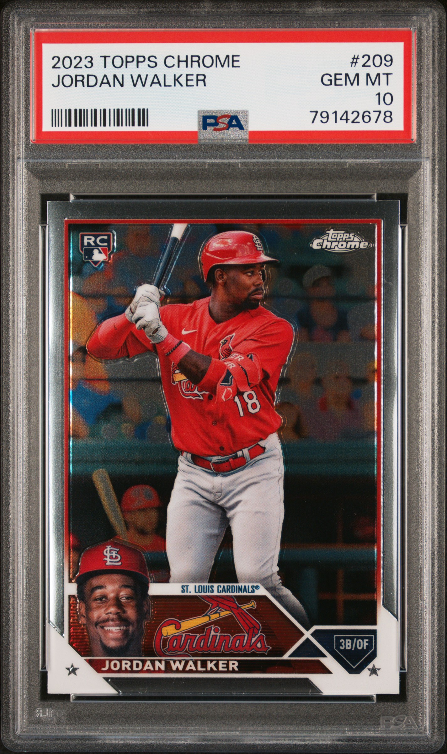 Jordan Walker 2023 Topps Chrome St. Louis Cardinals Baseball RC Rookie Card #209 Graded PSA 10 Cert #79142678 Jordan Walker 2023 Topps Chrome St. Louis Cardinals Baseball RC Rookie Card #209 Graded PSA 10 Cert #79142678
