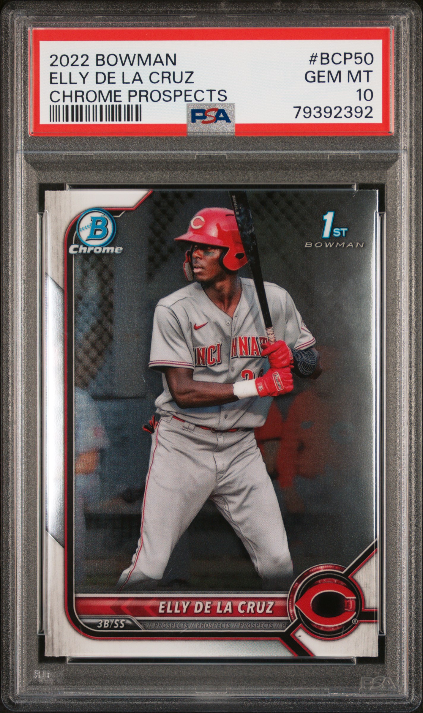 Elly De La Cruz 2022 Bowman Chrome Prospects 1st Bowman Cincinnati Reds Baseball RC Rookie Card #BCP50 Graded PSA 10 Cert #79392392