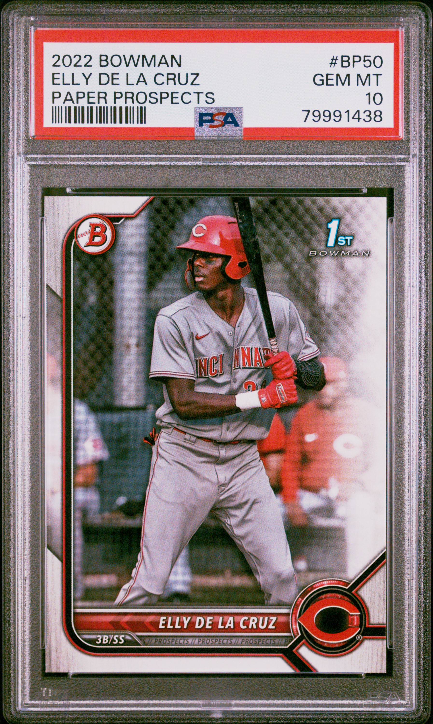 Elly De La Cruz 2022 Bowman Paper Prospects 1st Cincinnati Reds Baseball RC Rookie Card #BP50 Graded PSA 10 Cert #79991438 Elly De La Cruz 2022 Bowman Paper Prospects 1st Cincinnati Reds Baseball RC Rookie Card #BP50 Graded PSA 10 Cert #79991438