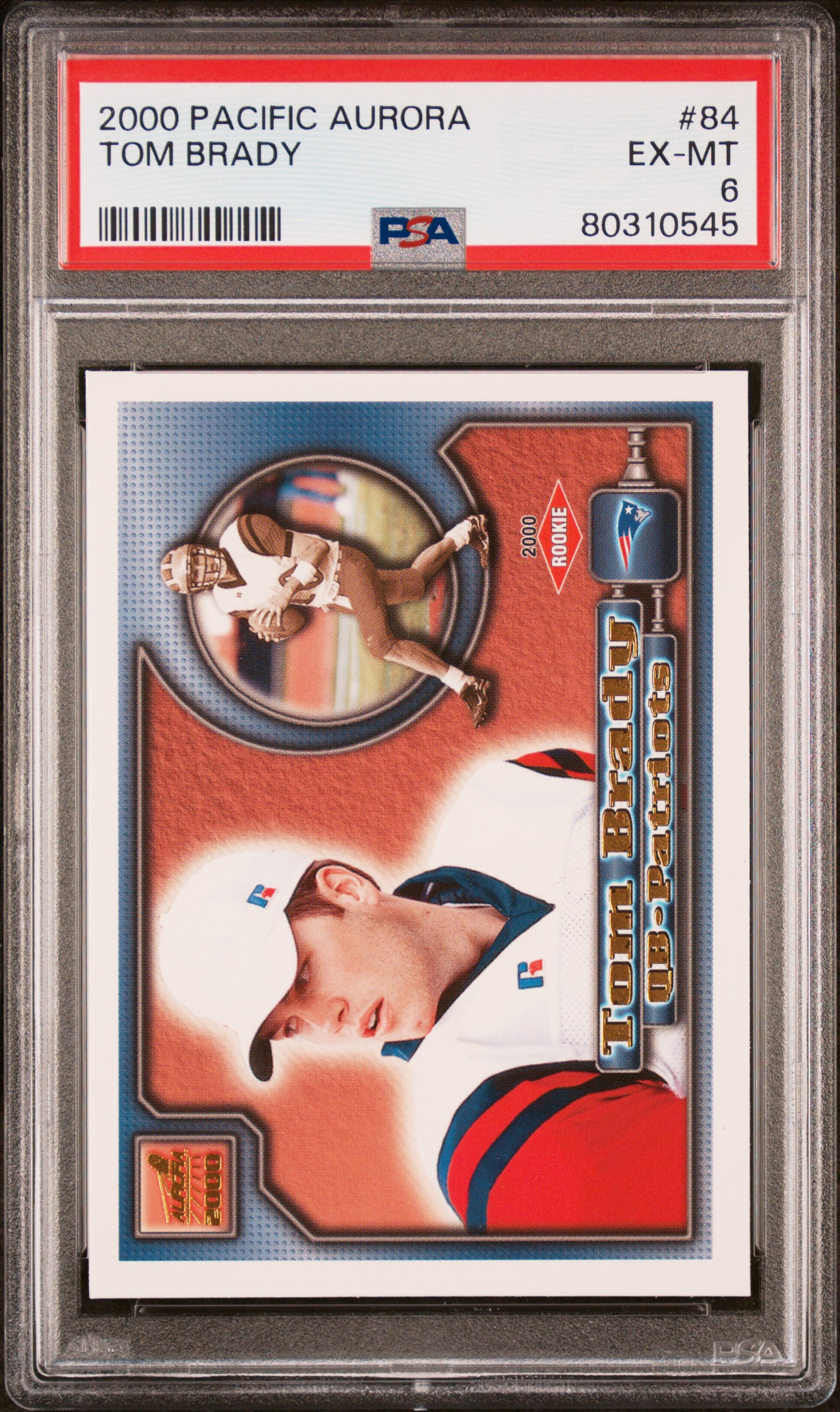 Tom Brady 2000 Pacific Aurora Football Rookie Card #84 Graded PSA 6
