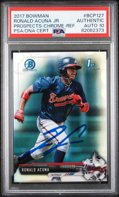 Ronald Acuna Jr 2017 Bowman Chrome Refractor Signed Rookie Card #BCP127 Auto PSA 10 451/499