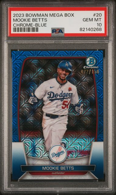 Mookie Betts 2023 Bowman Chrome Blue Mega Box Card #20 Graded PSA 10 72/150