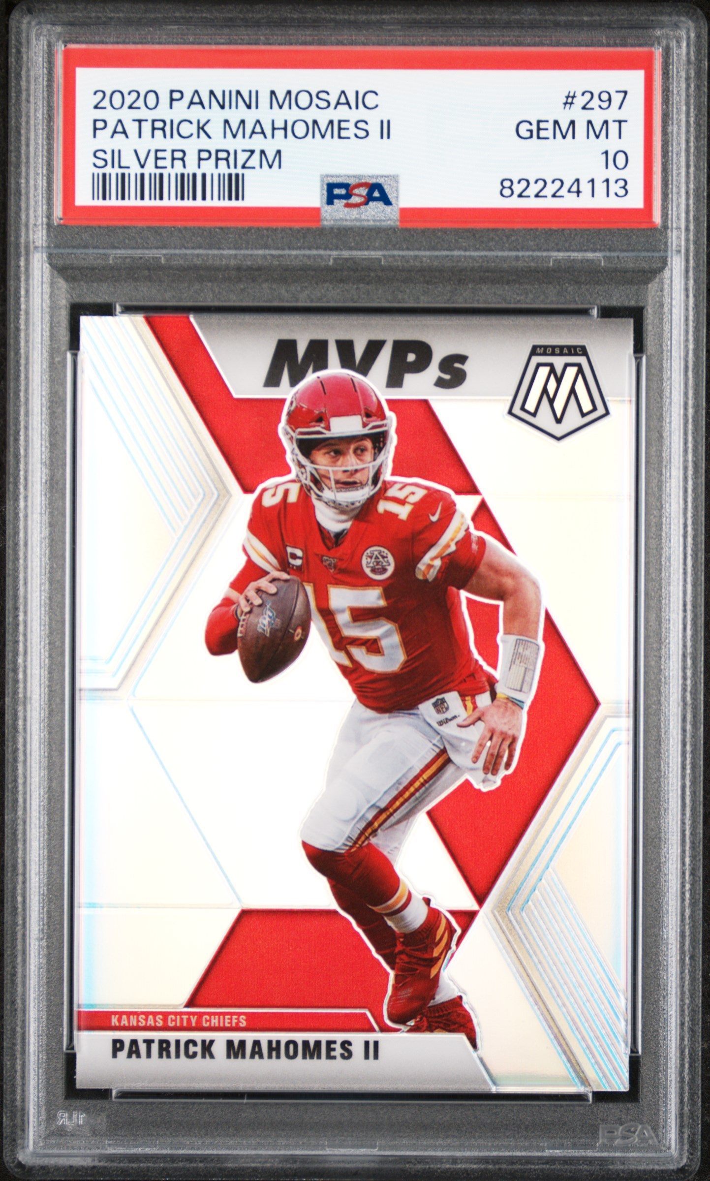 Patrick Mahomes 2020 Panini Mosaic Silver Prizm Card #297 Graded PSA 10