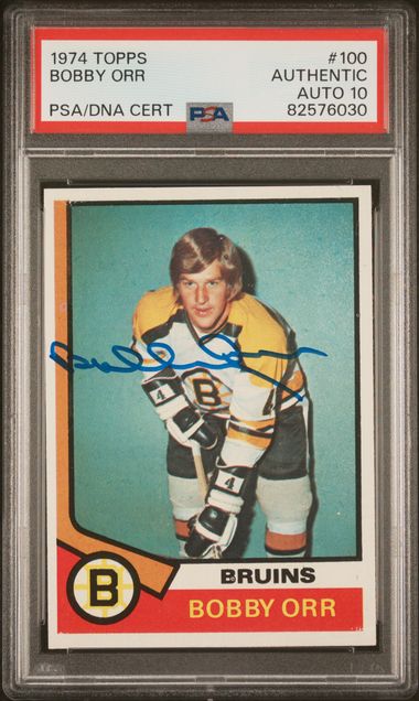 Bobby Orr 1974 Topps Signed Hockey Card #100 Auto Graded PSA 10 82576030