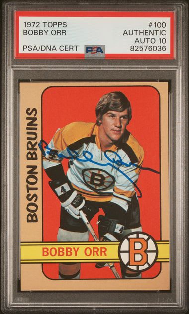 Bobby Orr 1972 Topps Signed Hockey Card #100 Auto Graded PSA 10 82576036