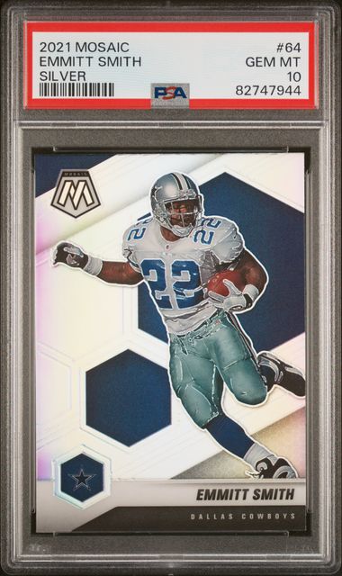 Emmitt Smith 2021 Panini Silver Mosaic Football Card #64 Graded PSA 10