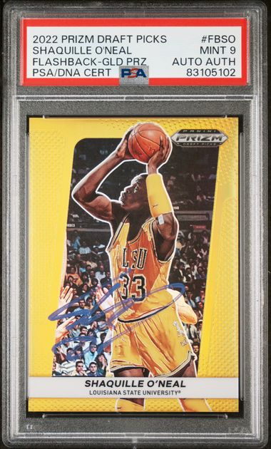 Shaquille O'Neal 2022 Panini Prizm Gold Prizm Signed Card #FBSO Auto PSA 9 7/10