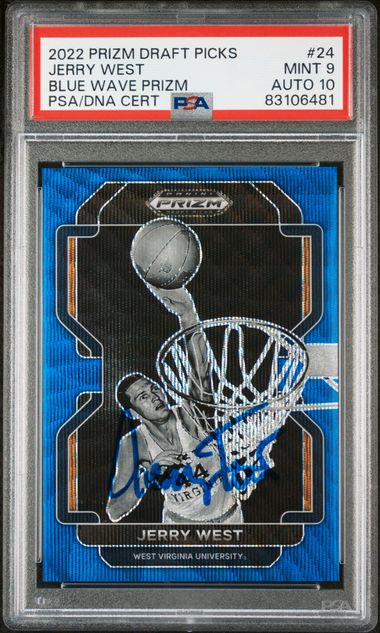 Jerry West 2022 Panini Prizm DP Blue Wave Signed Card #24 Auto PSA 10 237/249