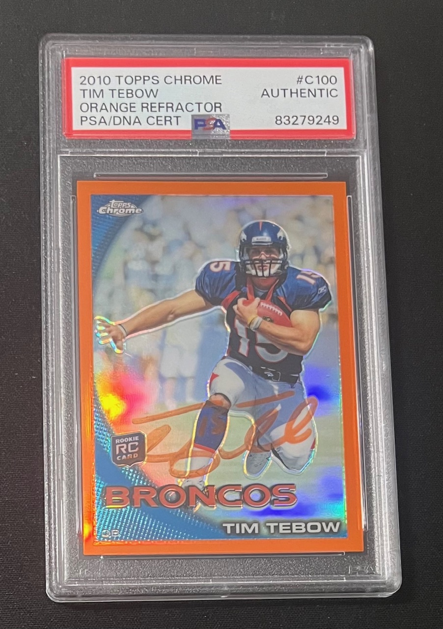 Tim Tebow 2010 Topps Chrome Orange Refractor Signed Rookie Card #C100 Auto PSA