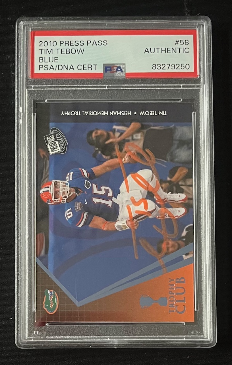 Tim Tebow 2010 Press Pass Blue Signed Football Rookie Card #58 Auto PSA