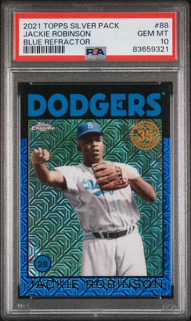 Jackie Robinson 2021 Topps Silver Blue Refractor Card #88 Graded PSA 10 32/150
