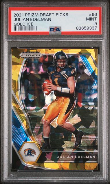 Julian Edelman 2021 Panini Prizm Draft Picks Gold Ice Card #66 Graded PSA 9