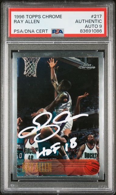 Ray Allen 1996 Topps Chrome Signed Basketball Rookie Card #217 Auto Graded PSA 9