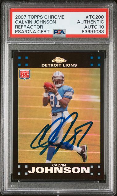 Calvin Johnson 2007 Topps Chrome Refractor Rookie Card #TC200 Auto Graded PSA 10