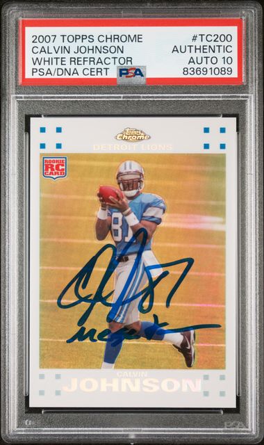 Calvin Johnson 2007 Topps Chrome White Refractor Rookie Card #TC200 Auto PSA 10