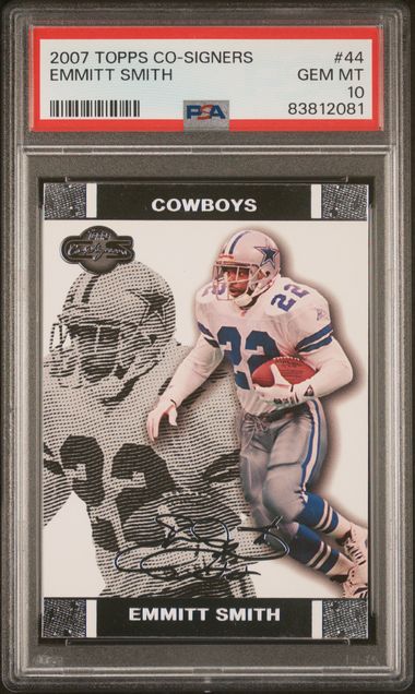Emmitt Smith 2007 Topps Co-Signers Football Card #44 Graded PSA 10