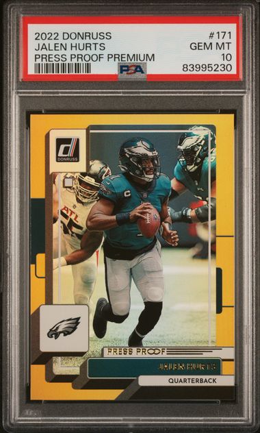 Jalen Hurts 2022 Panini Donruss Press Proof Premium Football Card #171 Graded PSA 10