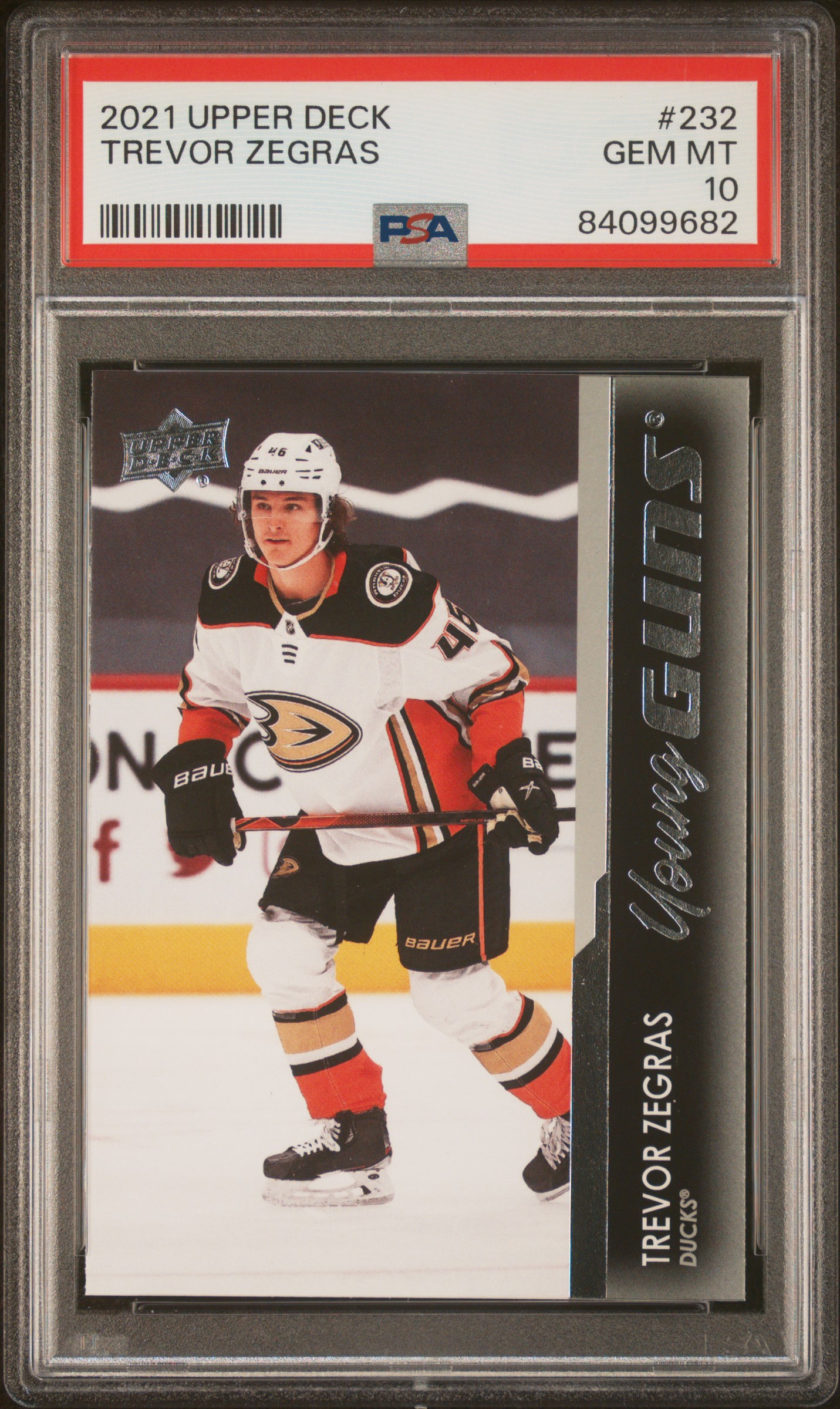 Trevor Zegras 2021 Upper Deck Anaheim Ducks Hockey Rookie Card RC #232 Graded PSA 10 Cert #84099682