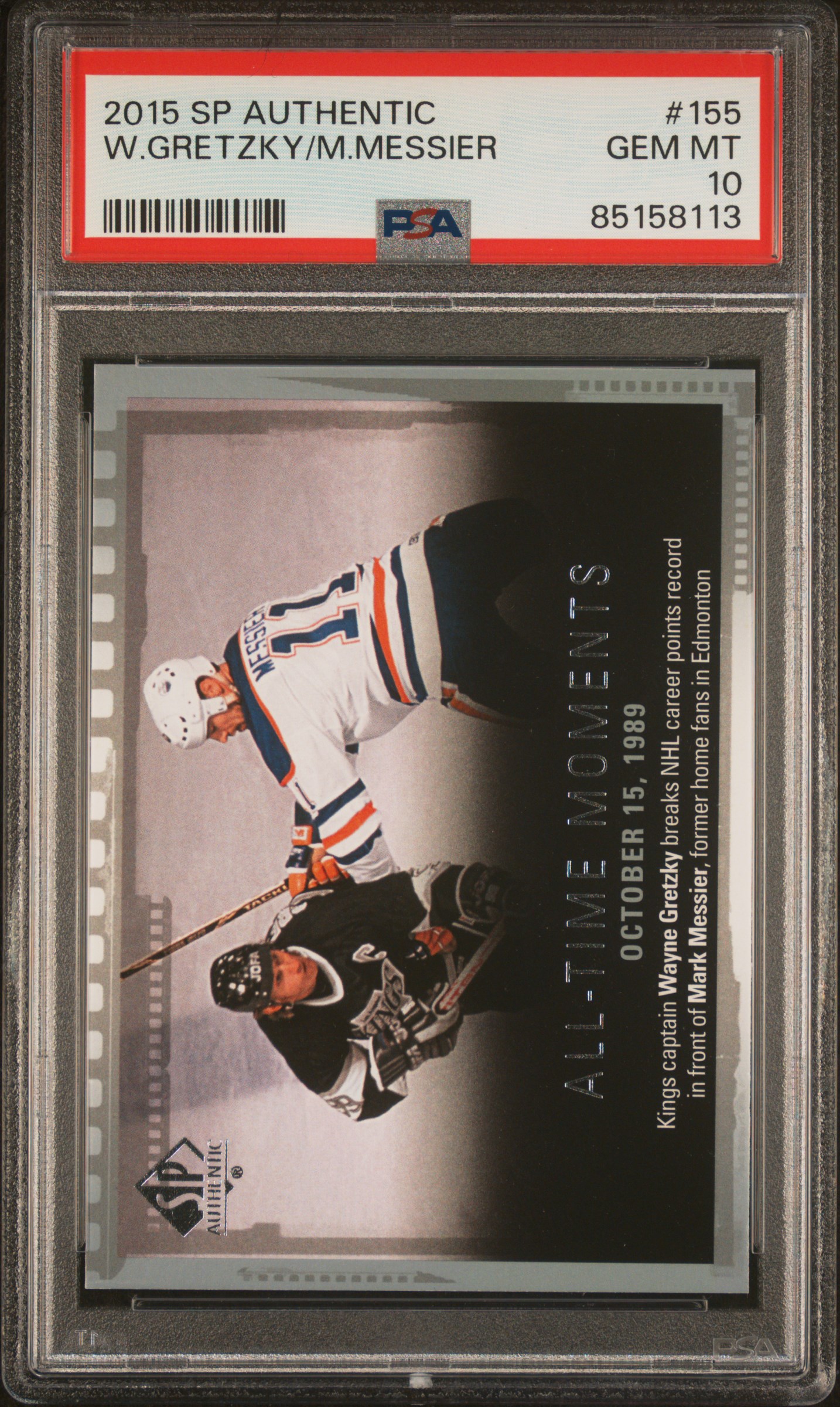 Wayne Gretzky Mark Messier 2015 SP Authentic Hockey Card #155 Graded PSA 10 Cert #85158113